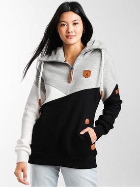 Wanakome Becky Color Block Pullover Sweatshirt Heather Grey Ivory Black M EUC